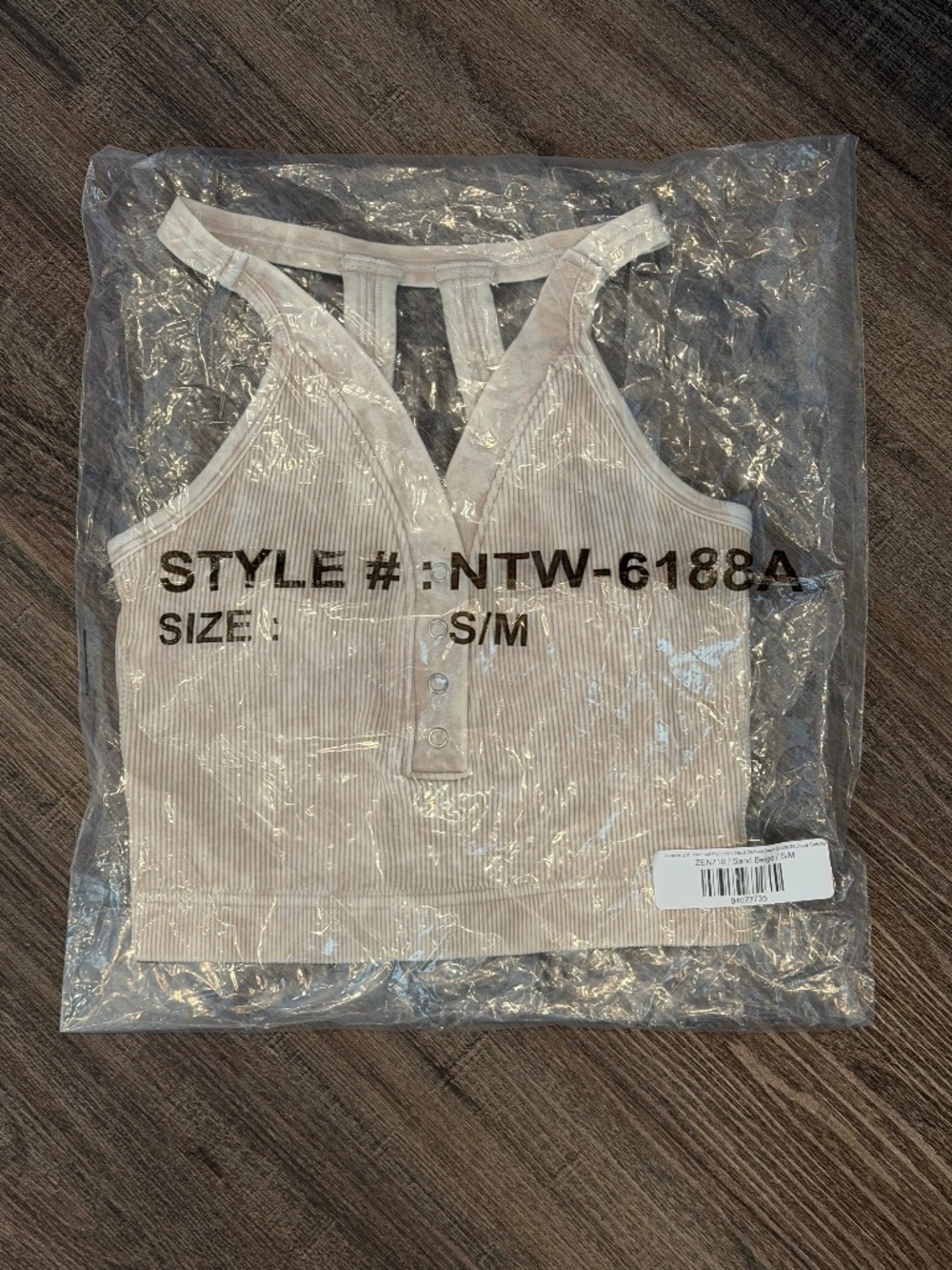 NWT Zenana Washed Ribbed Seamless Button V-neck Tank Top Sand Beige | Size S/M